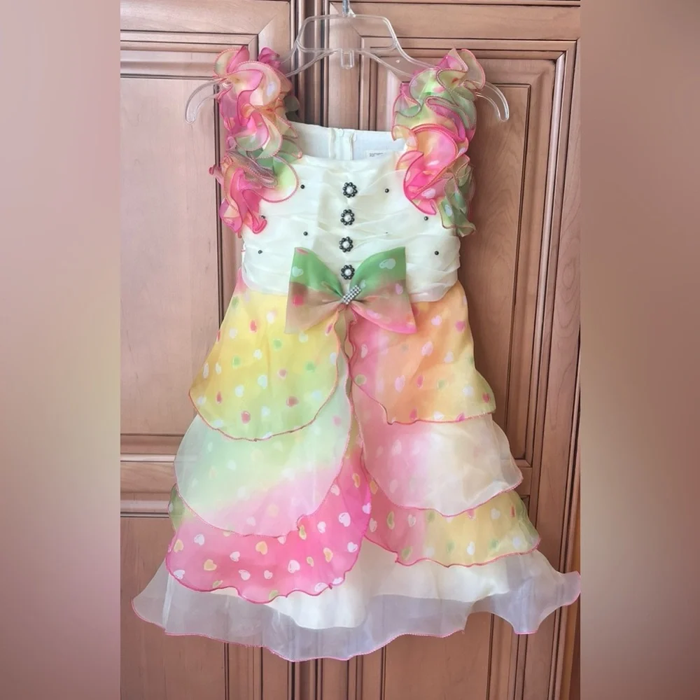 Richie House Girls Multi Layered Pearl & Ruffle Dress